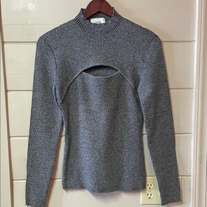 Acler Cut Out Ribbed Long Sleeve Top Gray Size 10.